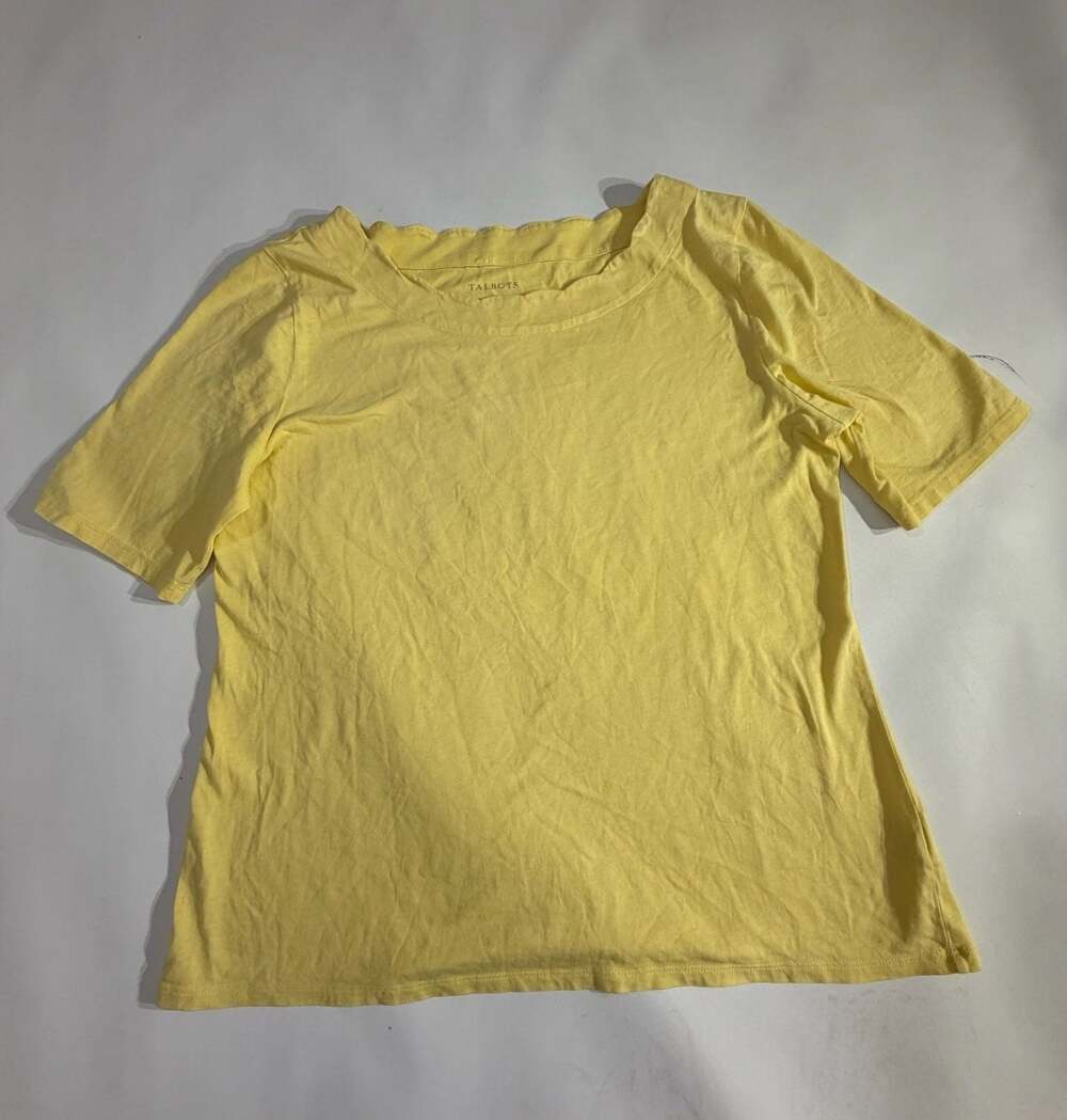 TALBOTS Yellow Pima Cotton Scallop Neck Tee T-Shirt Basic Womens L